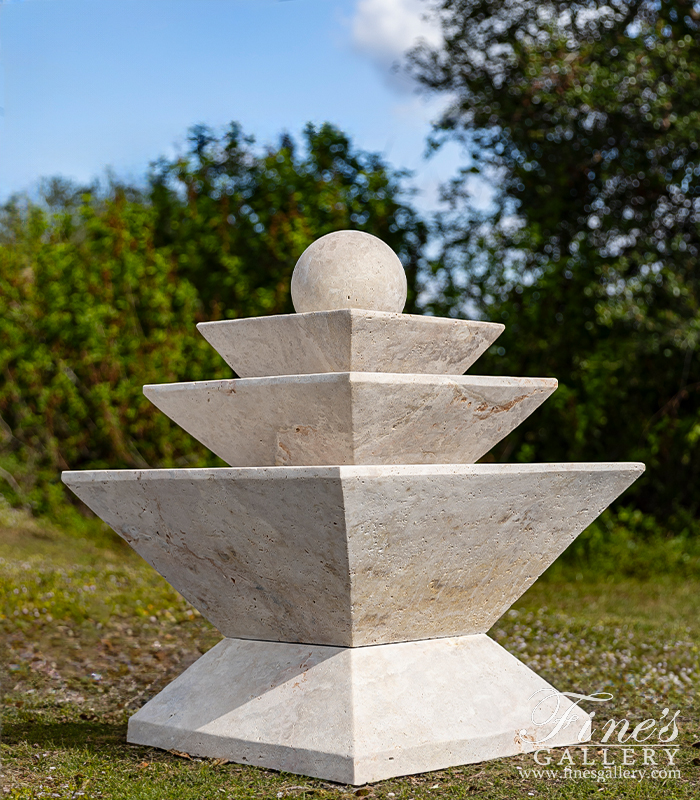 Marble Fountains  - Contemporary Sphere Fountain In Light Travertine - MF-2231